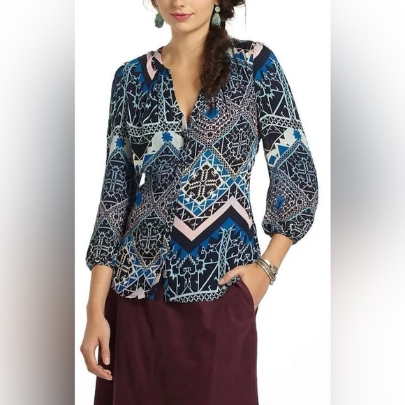 Anthropologie Leifsdottir Jerez Silk Blue Button Down Blouse - Picture 1 of 9